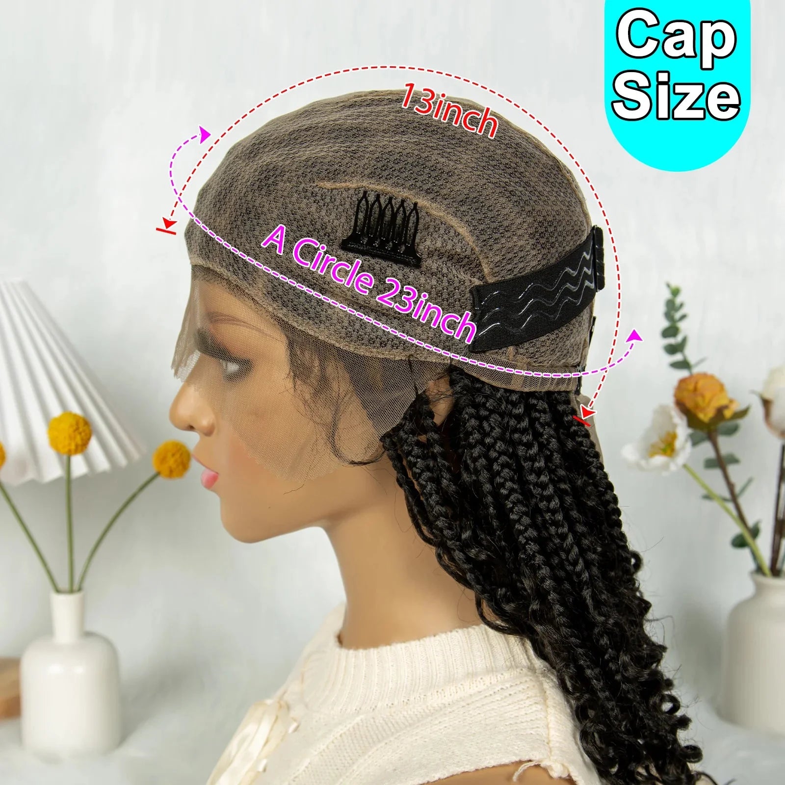 Short Bohemian Box Braids Wig | Full Lace | Curly Ends | Baby Hair | Synthetic Boho Wig
