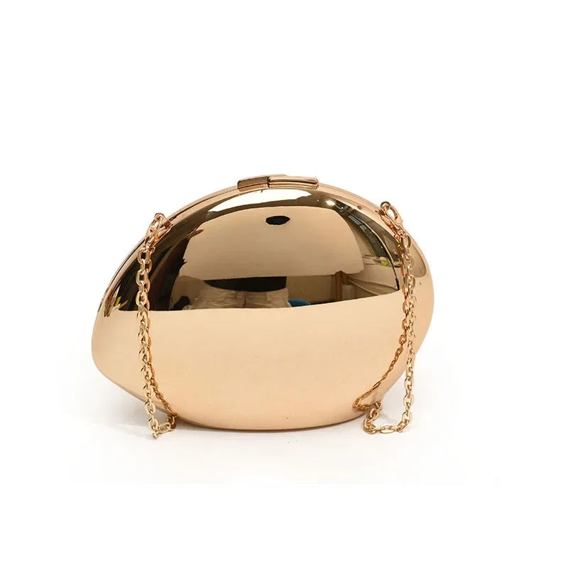 Designer Acrylic Shell Shape Clutch Bag | Gold Silver Women's Evening Party Bag & Cute Shiny Metal Shoulder Crossbody Bags (Small Purse)