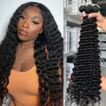 Queenlike 24 26 28 Inch Deep Wave Human Hair Bundles | Brazilian Remy Hair Extensions | Deep Curly Weave