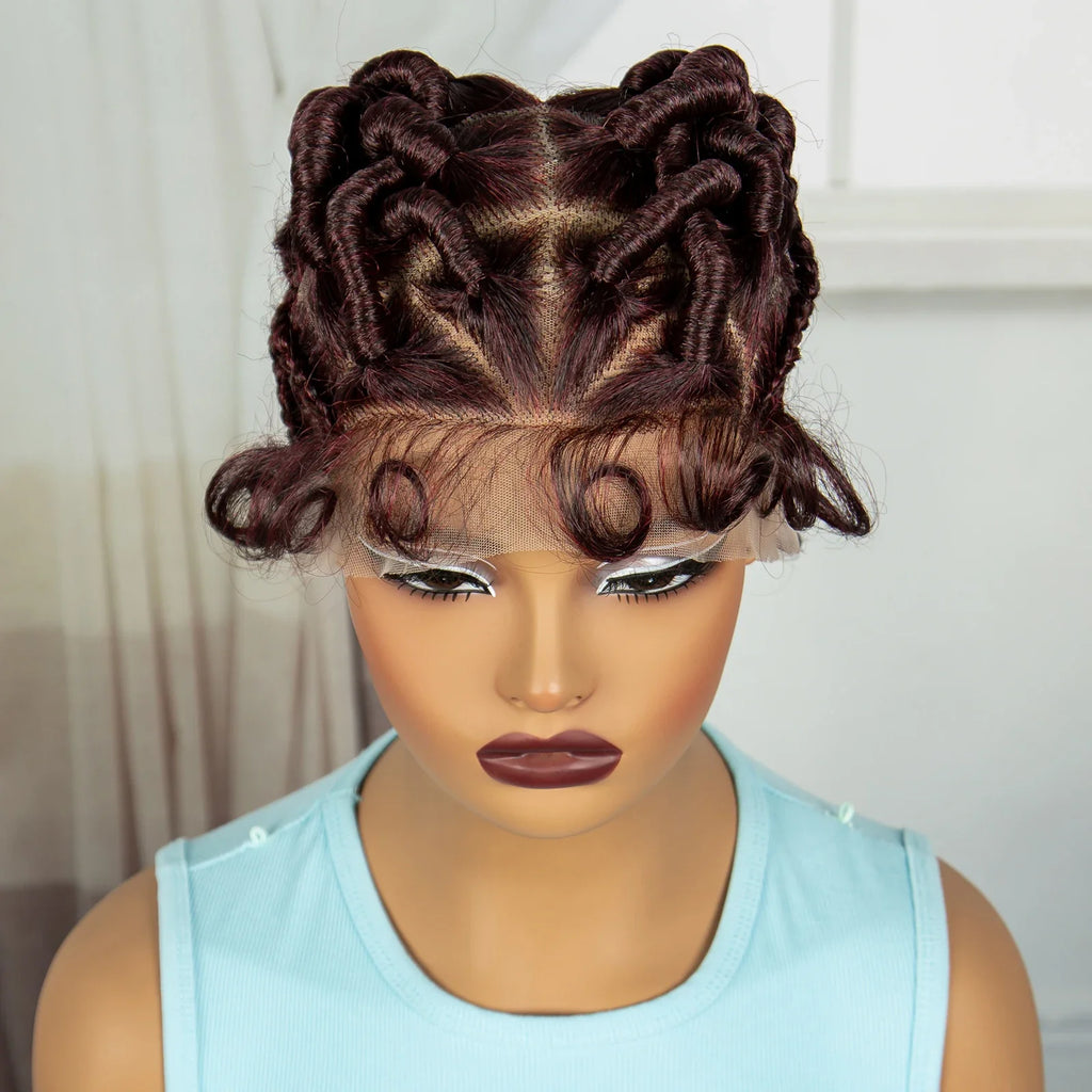Ginger Orange Bantu Knotless Braids Wig | Full Lace | Baby Hair