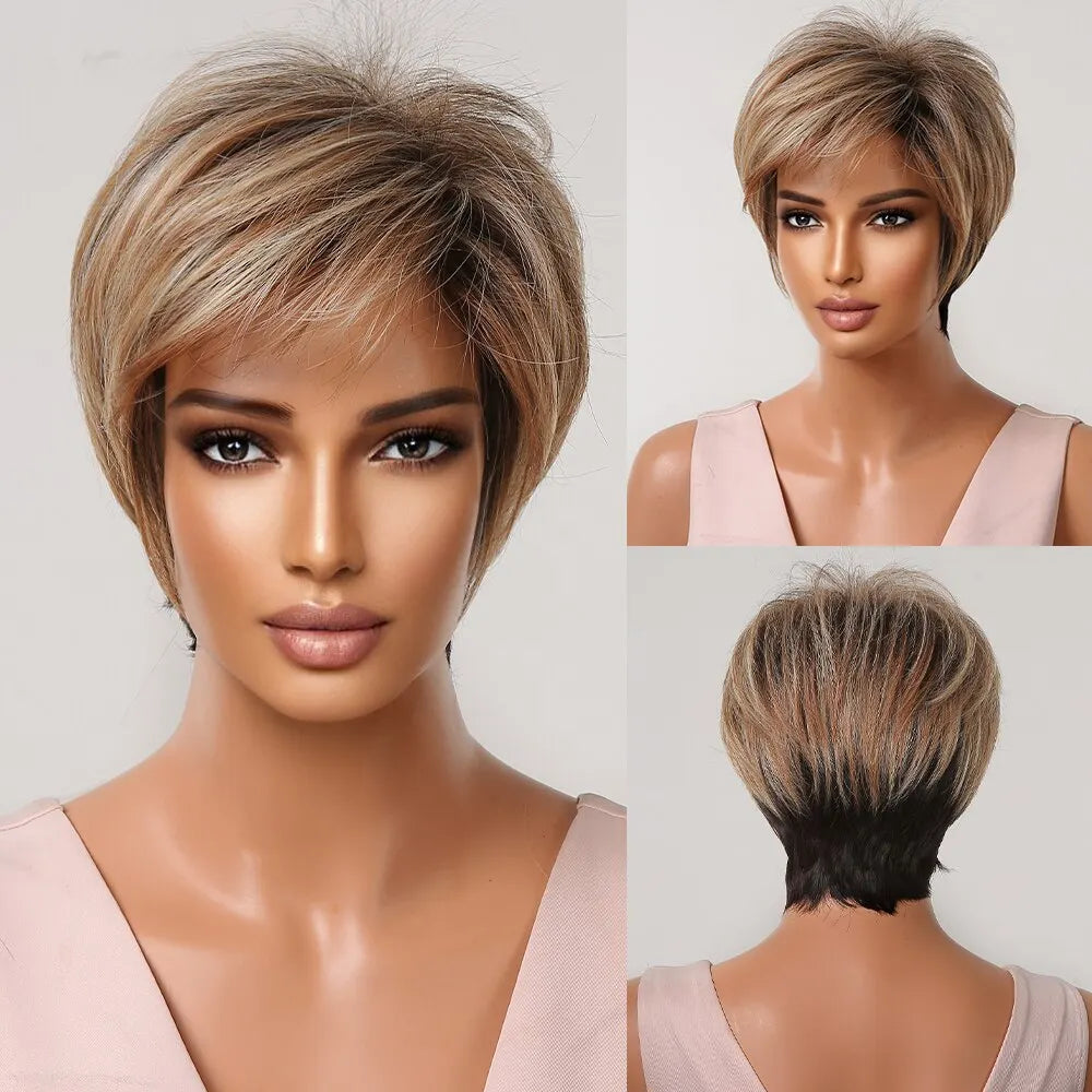 Natural Black Pixie Cut Wig with Fluffy Bangs | Short Layered Heat-Resistant Synthetic Hair for Daily Wear