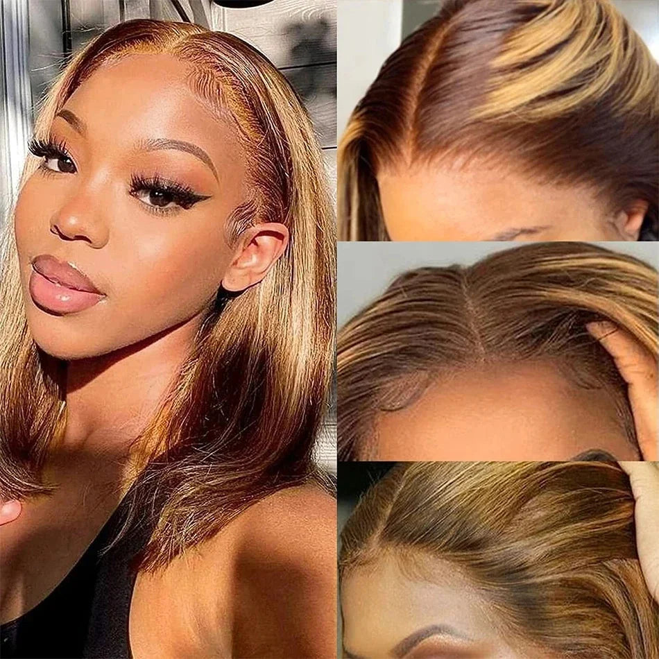 Ombre 4/27 Highlight Straight Bob Wig | 13x4 Transparent Lace Front Remy Human Hair Wig for Black Women