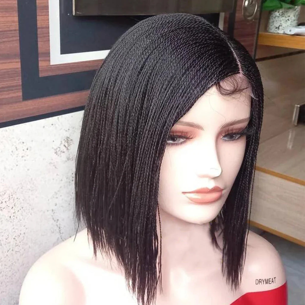 10 Inch Short Micro Twisted Wig - 2x4 Closure Braided Wig for Black Women - Micro Million Braid Wig - Synthetic Knotless Braids