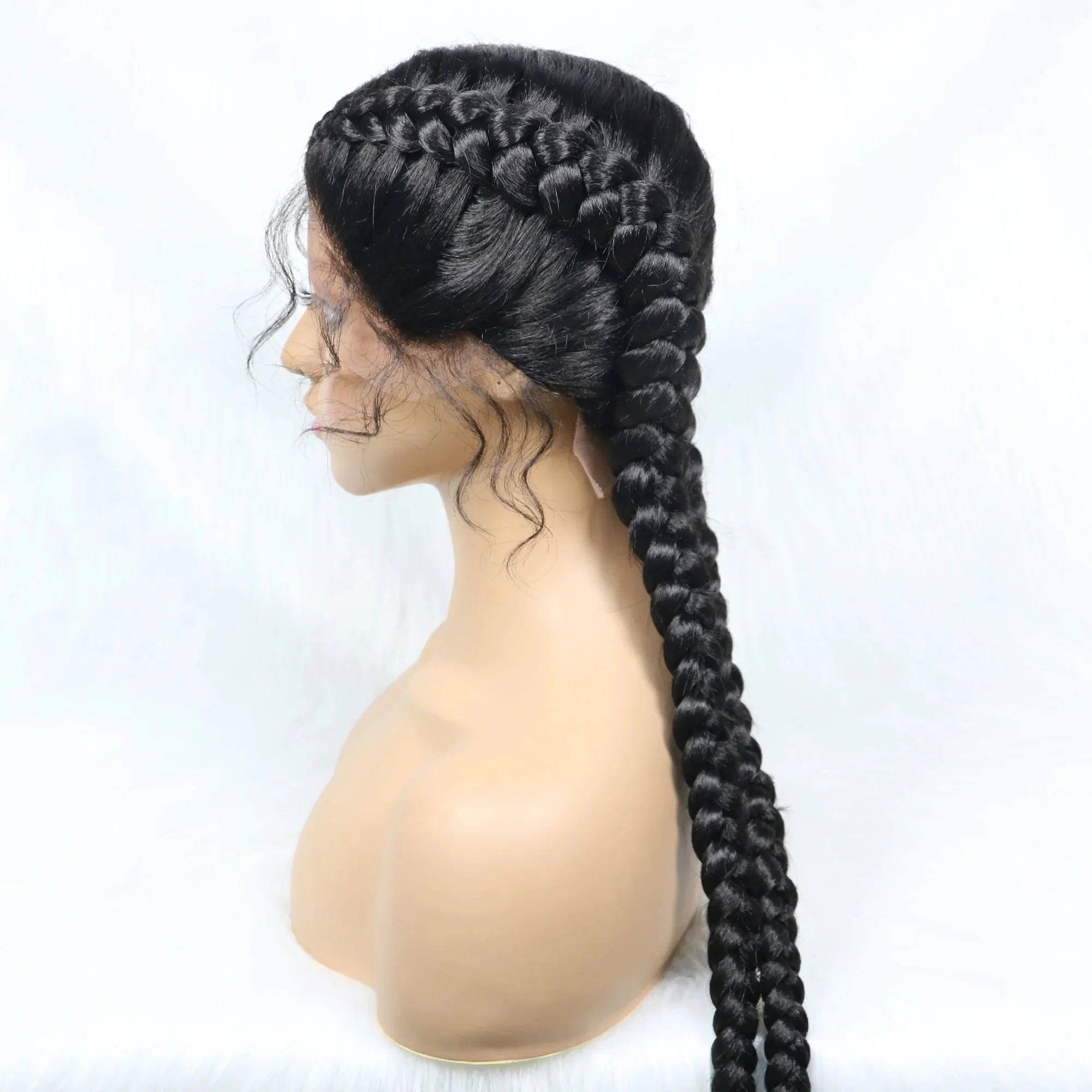 Handmade Double Dutch Cornrow Braided Wig | Natural Black Lace Front | Baby Hair | Kanekalon Synthetic Wig for Women