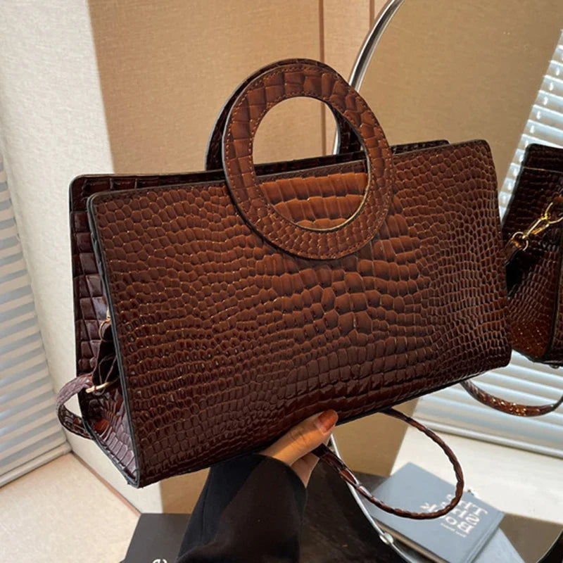 Luxury Crocodile Pattern Women's Handbag | Fashion Shoulder & Crossbody Bag (Famous Brand Designer PU Leather, Large Capacity)