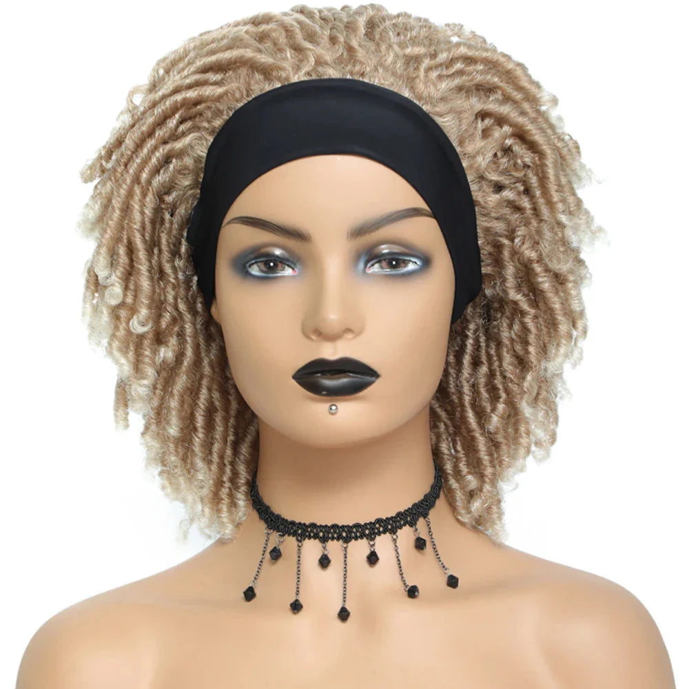 Soft Faux Locs Headband Wig - 6 Inch Ombre Dreadlock Wig for Black Women - Curly Braided Synthetic Wig with Headband - 1B, Burgundy, 27, 30, 613 Options