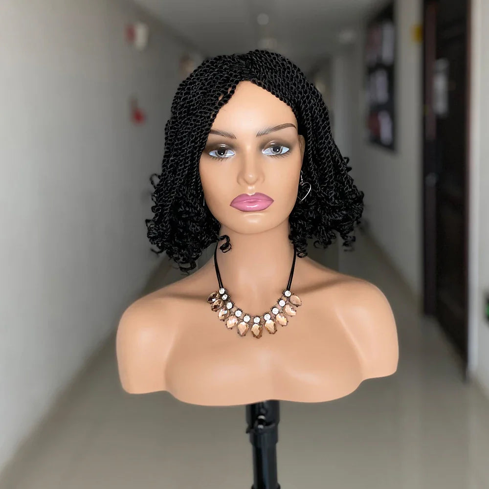 Short Box Braided Wig | Kinky Twist Crochet Wig | Heat Resistant | Synthetic Braids for Black Women