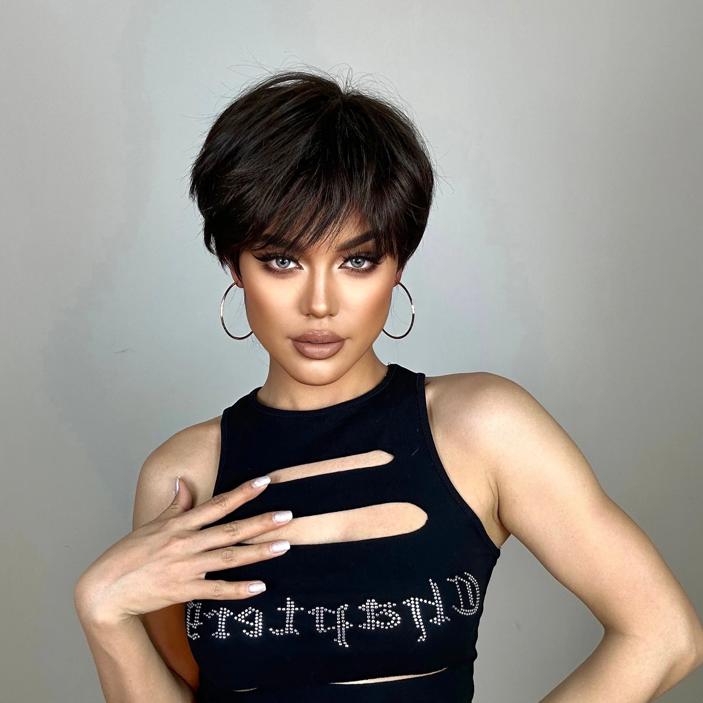 Natural Black Pixie Cut Wig with Fluffy Bangs | Short Layered Heat-Resistant Synthetic Hair for Daily Wear