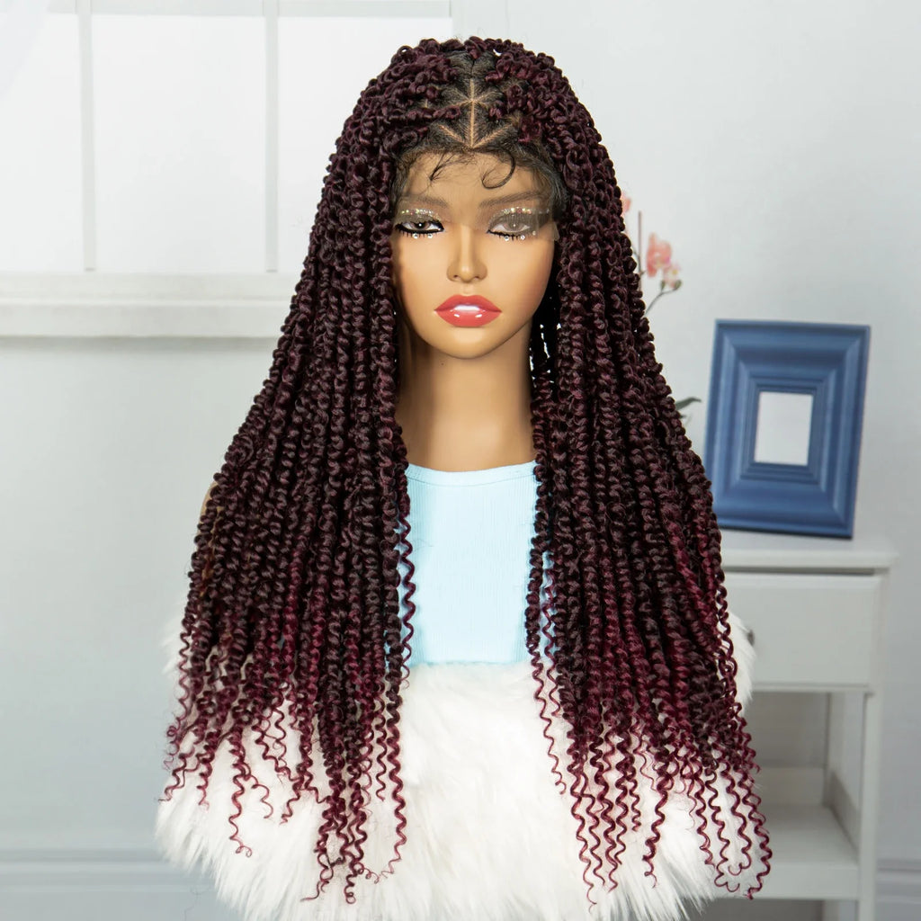 Burgundy Knotless Twist Dreadlocks Lace Front Wig | Crochet Braids | Full Lace | Black Women