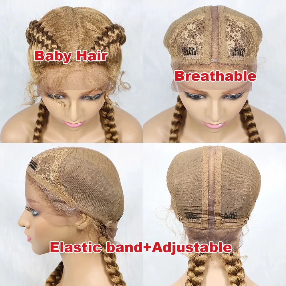 Handmade Double Dutch Cornrow Braided Wig | Natural Black Lace Front | Baby Hair | Kanekalon Synthetic Wig for Women