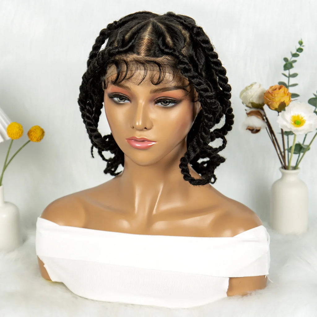 Handmade Bantu Knotless Braids Full Lace Wig | Baby Hair | Synthetic Braided Lace Frontal Wig