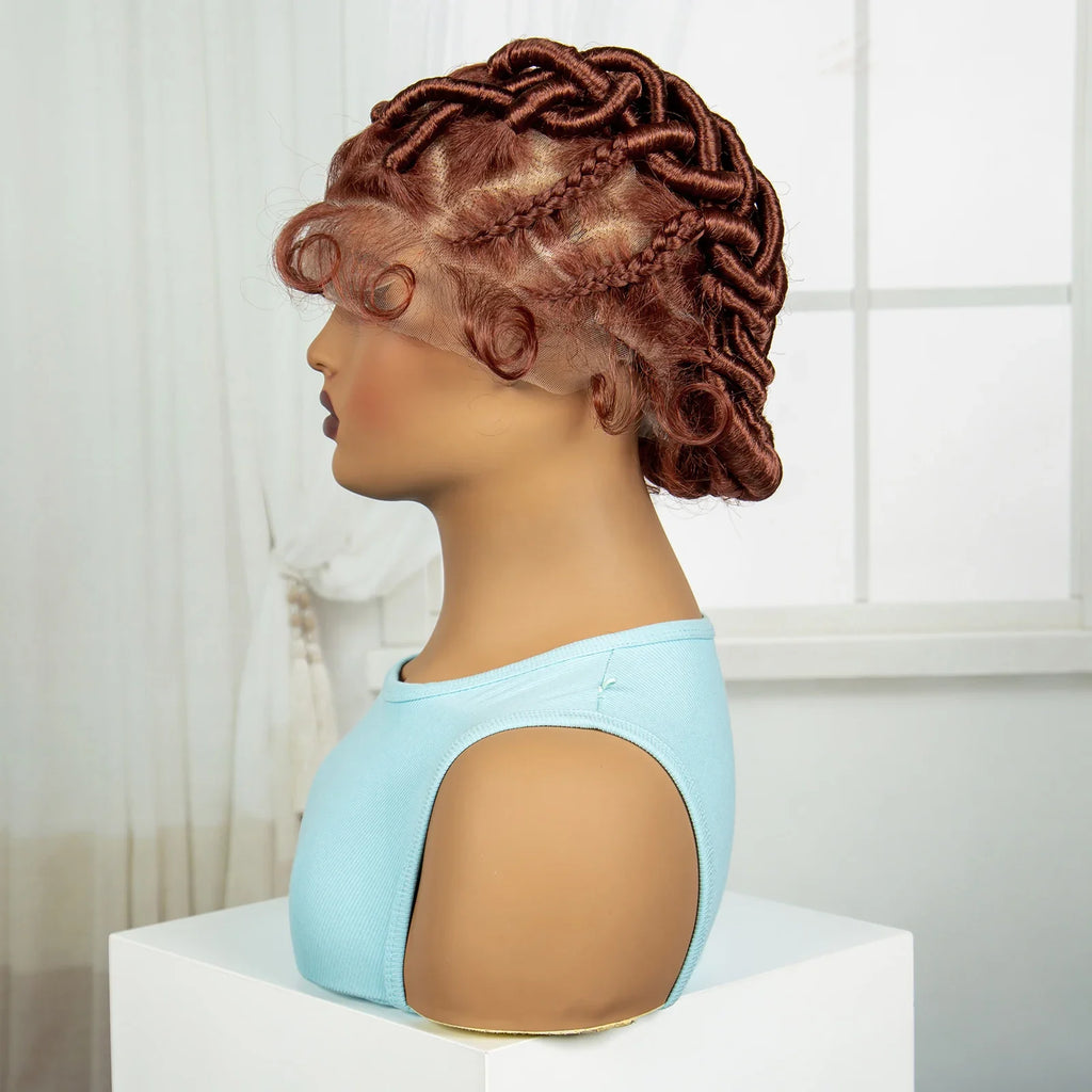 Ginger Orange Bantu Knotless Braids Wig | Full Lace | Baby Hair