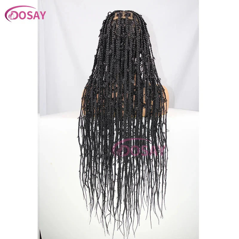 36" Butterfly Braided Full Lace Wig | Honey Blonde & Burgundy Goddess Locs | Synthetic Box Braids | Transparent Lace