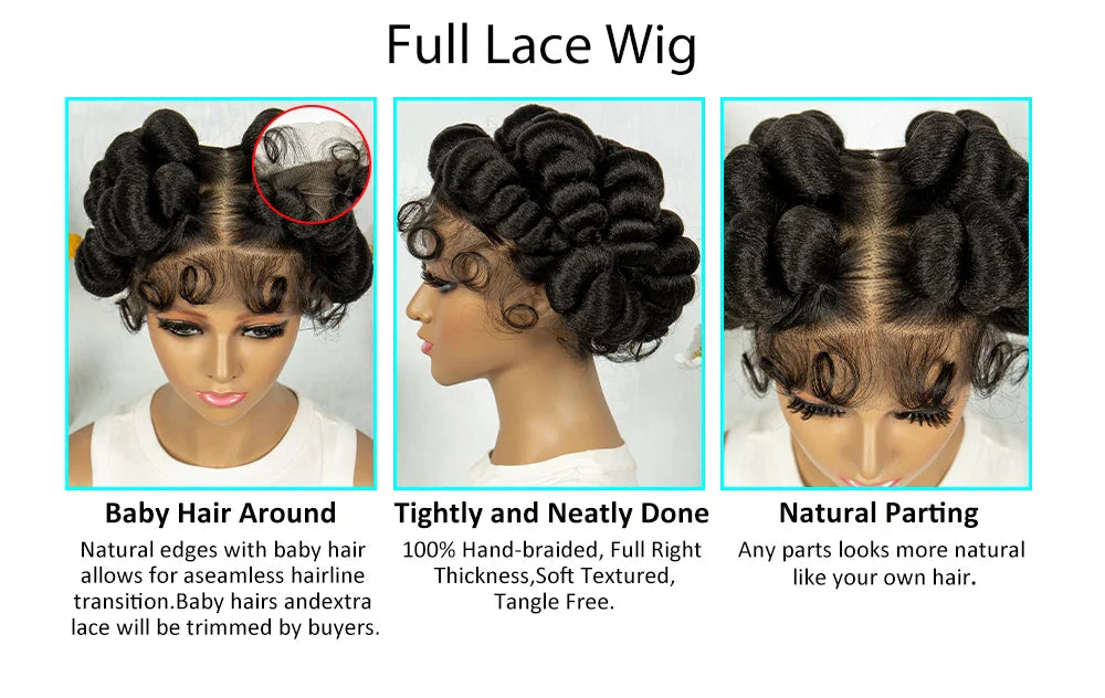 Handmade Bantu Knotless Box Braids Full Lace Wig | African Braiding Hair | Synthetic Wig