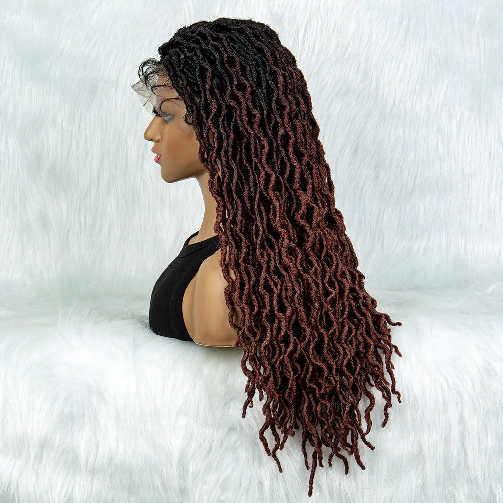 Knotless Box Braided Wig with Curly Ends & Baby Hair | Synthetic Lace Front Wig for Black Women