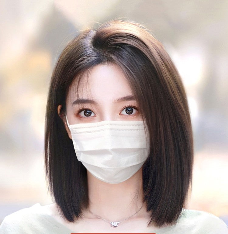 Natural Full-Head Human Hair Wig | Classy Collarbone Length Short Straight Wig with Oblique Bangs for Women (Sweet & Lovely, Elegant Style)