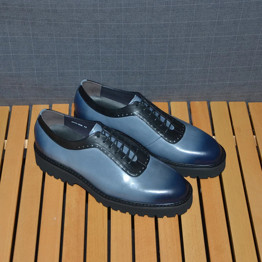 Designer Luxury Platform Oxfords for Men | Cow Suede Genuine Leather Black & Blue Casual Shoe (Height Increasing)