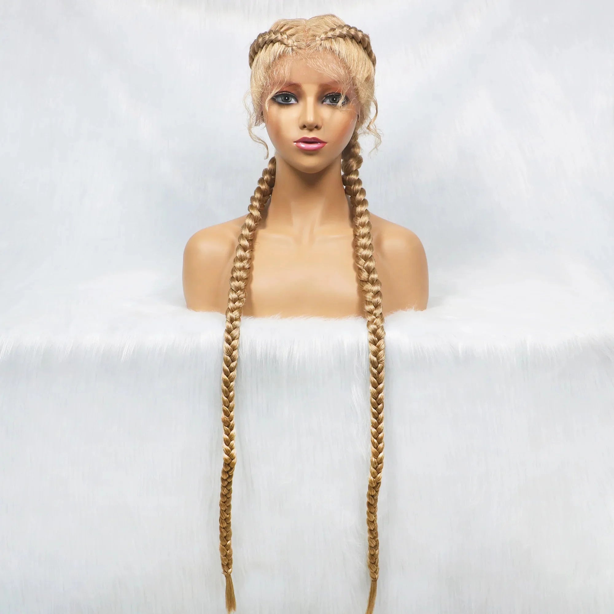 Handmade Double Dutch Cornrow Braided Wig | Natural Black Lace Front | Baby Hair | Kanekalon Synthetic Wig for Women