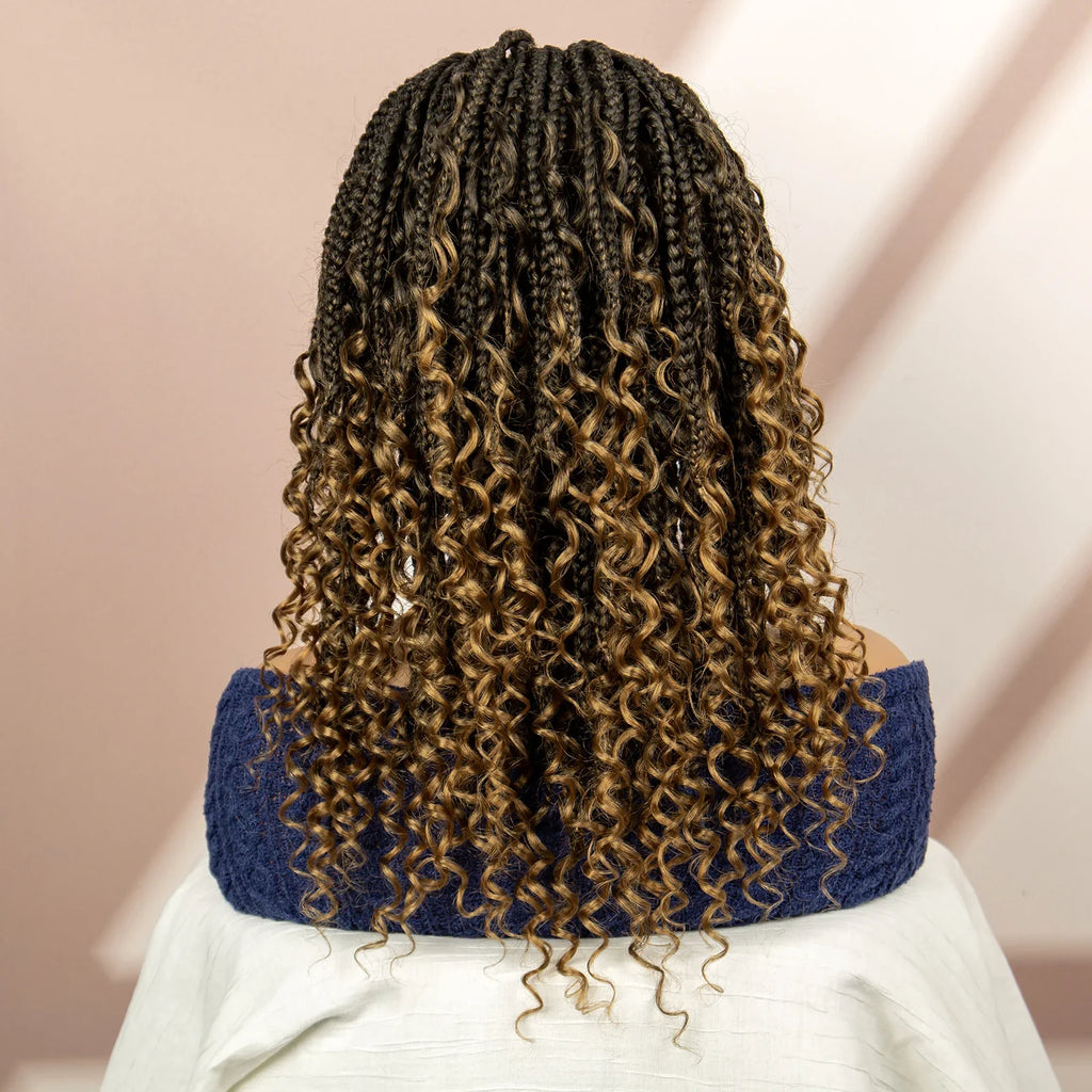 Burgundy Knotless Box Braids Wig with Curly Ends | Full Lace
