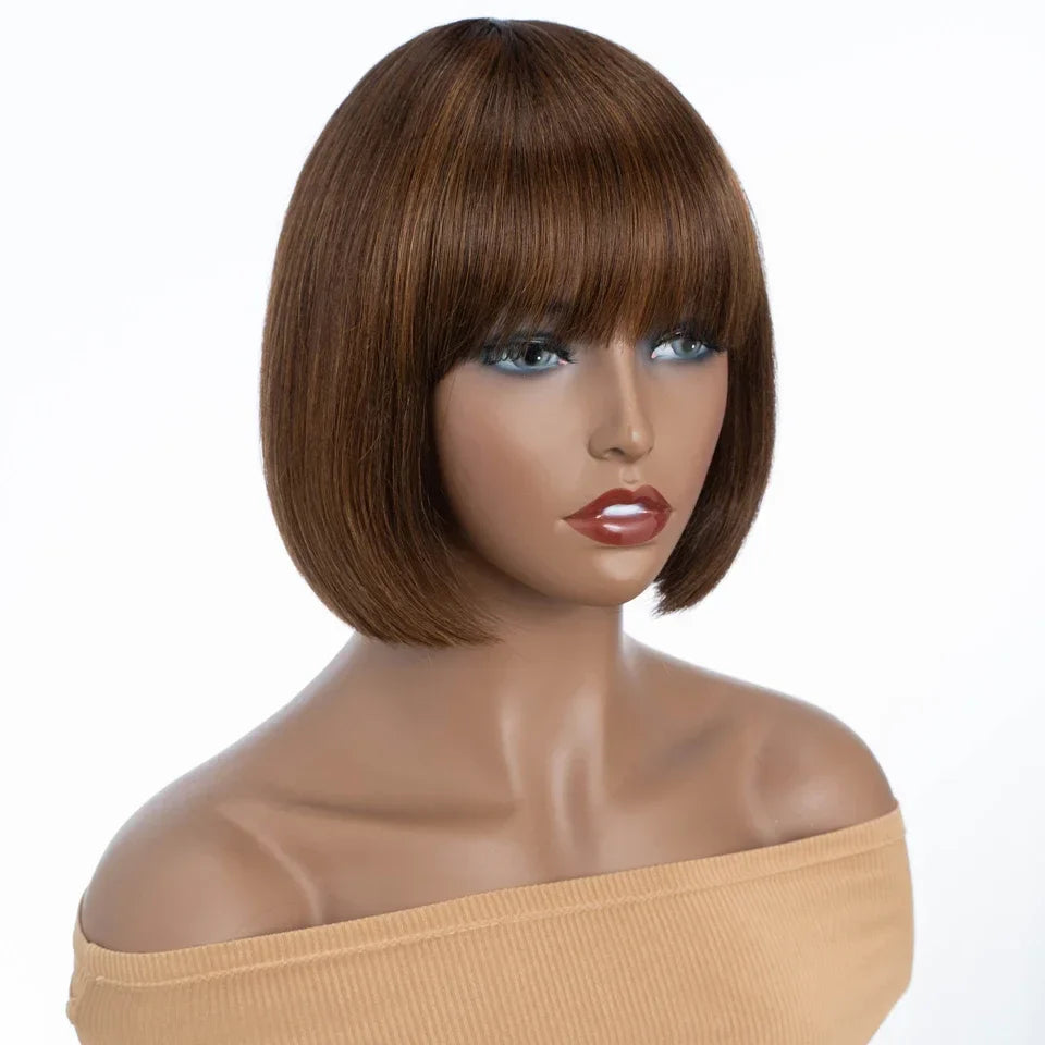 Rebecca Orange Blonde & 99J Red Straight Bob Wig with Bangs | Human Hair Machine Made