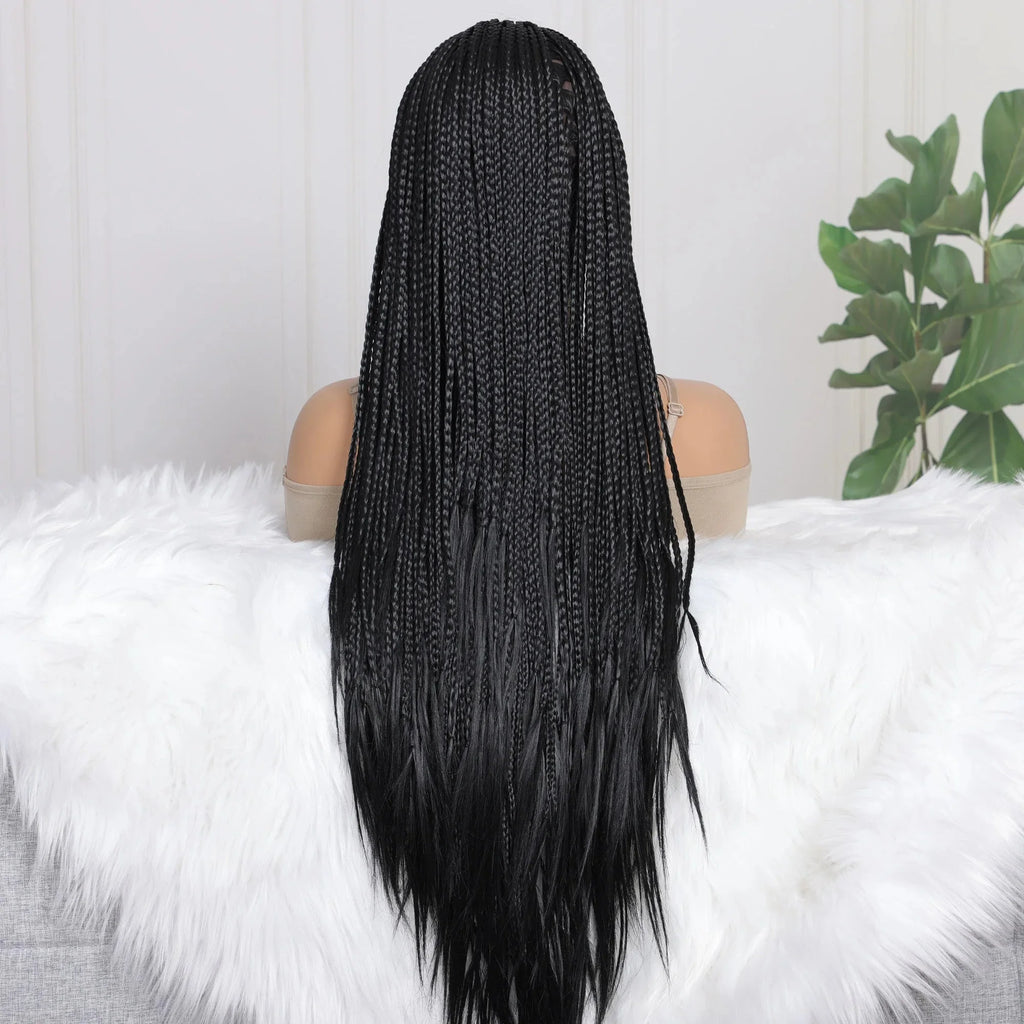 13x4 Goddess Faux Locs Braided Wig | Knotless Twist Box Braids | Long Synthetic Lace Front | Bleached Knots