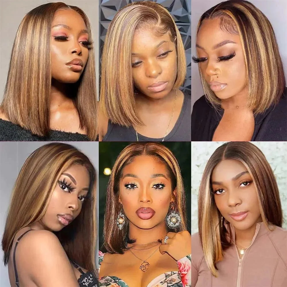 Ombre 4/27 Highlight Straight Bob Wig | 13x4 Transparent Lace Front Remy Human Hair Wig for Black Women