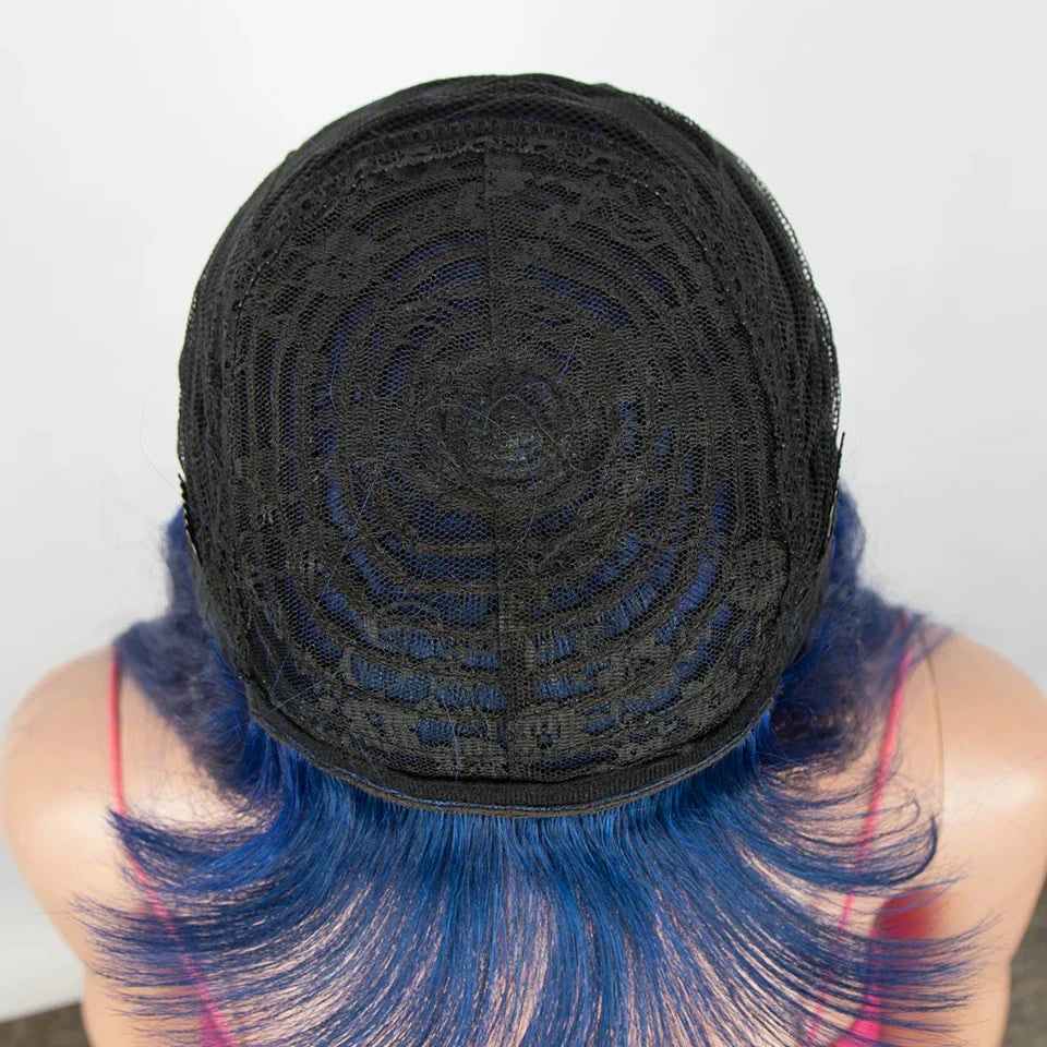 Royal Blue Straight Wig with Bangs | Glueless "Wear to Go" Human Hair
