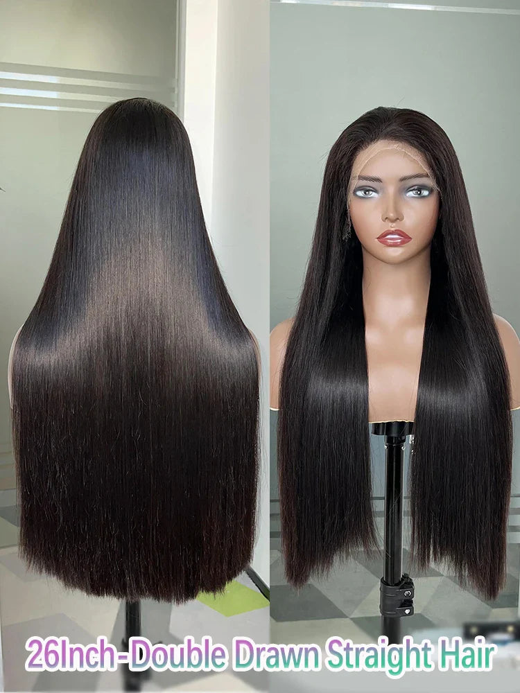 250% Density HD Lace Frontal Wig | Super Double Drawn Straight Virgin Human Hair | Natural Black