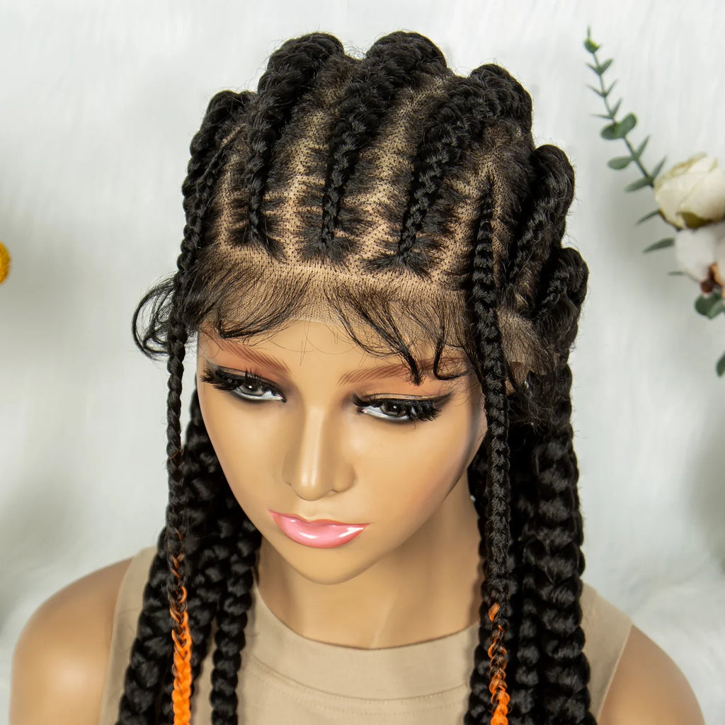 Knotless Box Braids Full Lace Wig | Cornrow Accents | Baby Hair | Synthetic Braided Wig