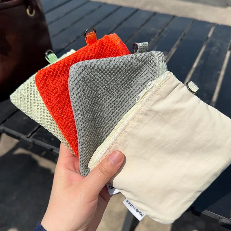 Travel Makeup Storage Bags | New Mesh Coin Purse & Simple Portable Mini Bag (Multi-purpose Square Bag Double-layer Zipper Card Holder)