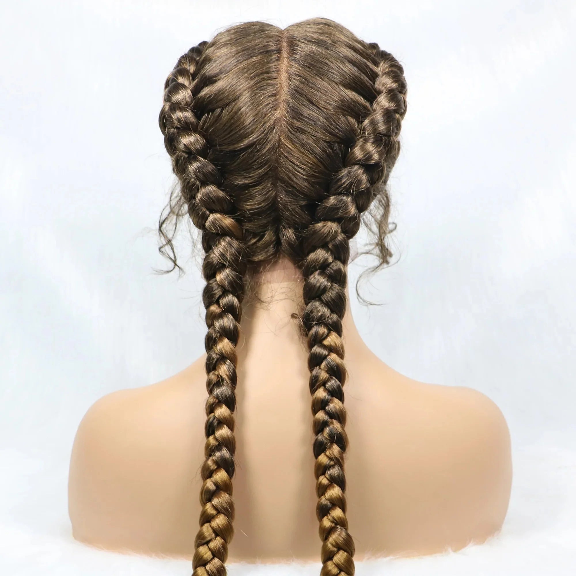 Handmade Double Dutch Cornrow Braided Wig | Natural Black Lace Front | Baby Hair | Kanekalon Synthetic Wig for Women