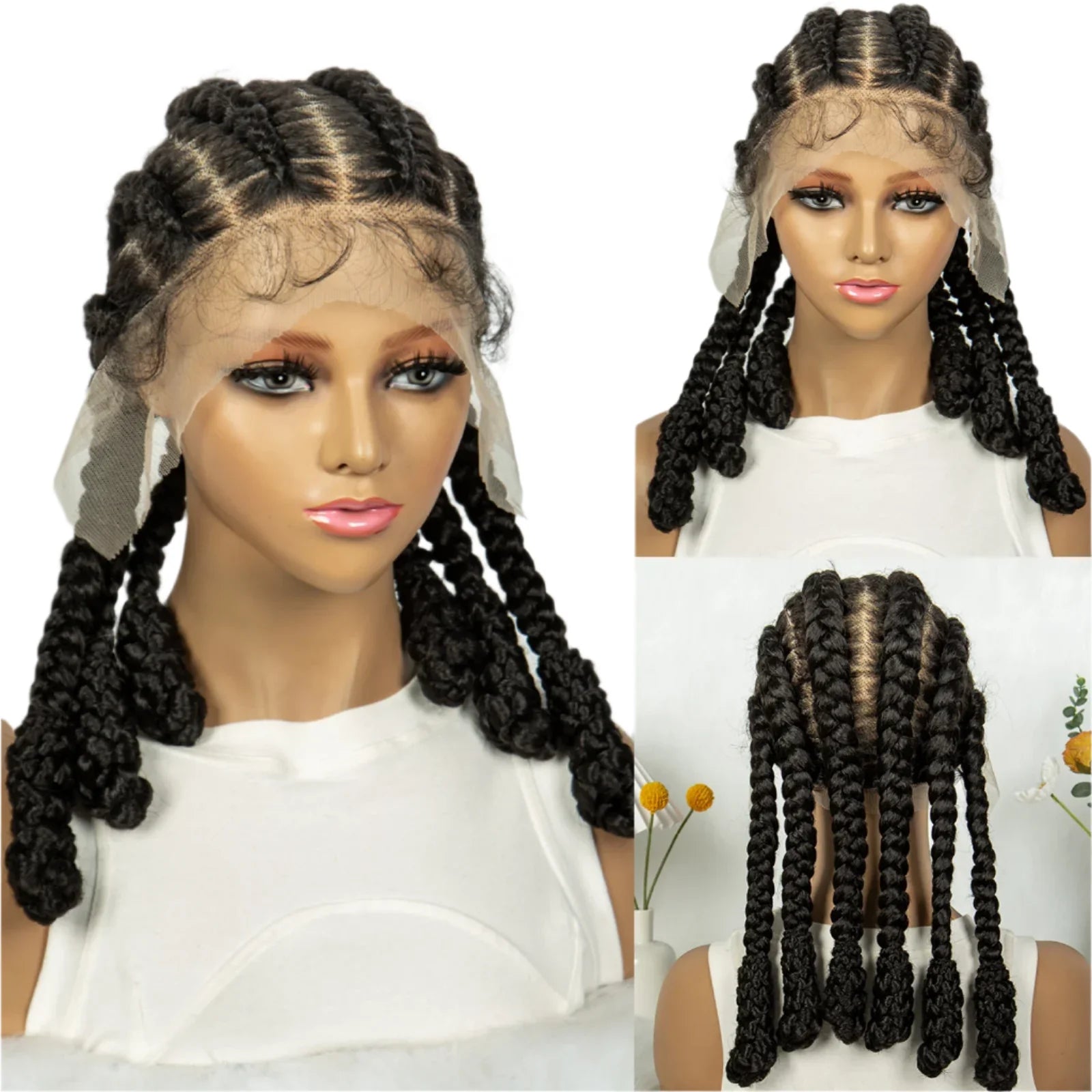 KIMA Cornrow Box Braided Full Lace Wig with Baby Hair | Synthetic Braids Wig for Africa Women & Men