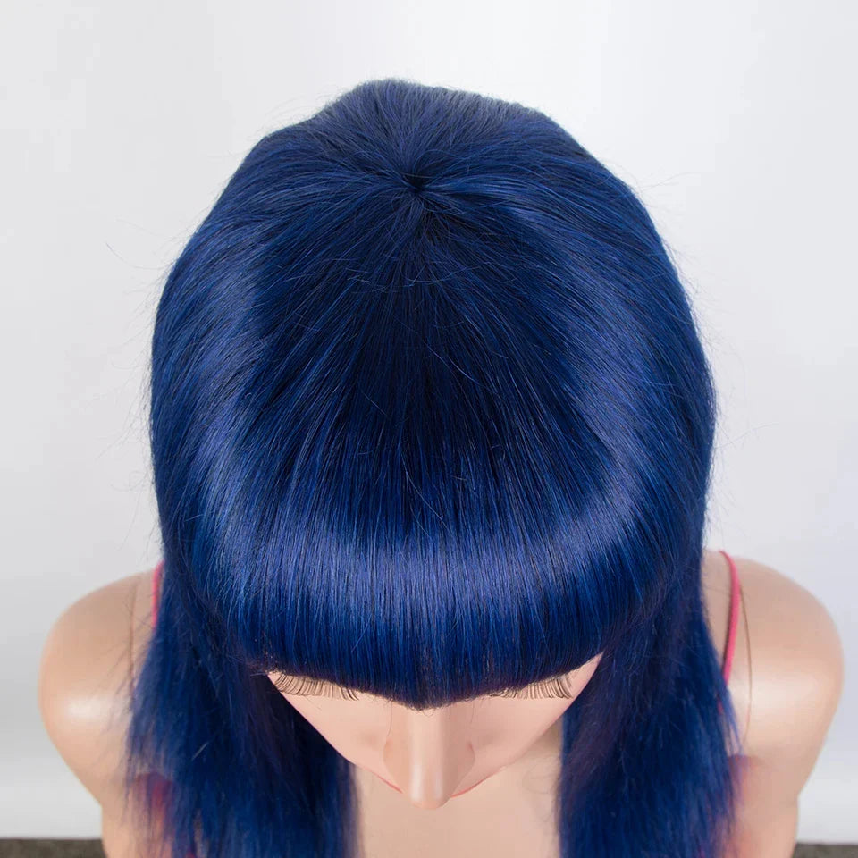 Royal Blue Straight Wig with Bangs | Glueless "Wear to Go" Human Hair