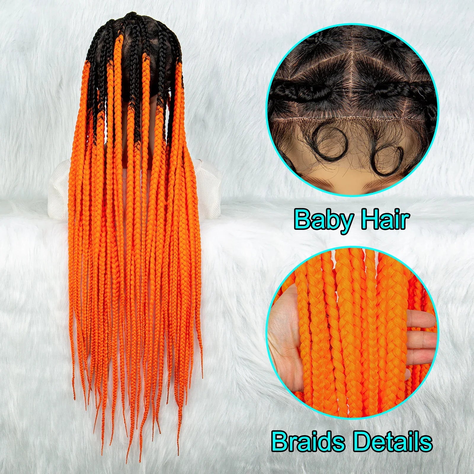 Colorful Knotless Box Braids Wig | Full Lace Cornrows | Large Braids