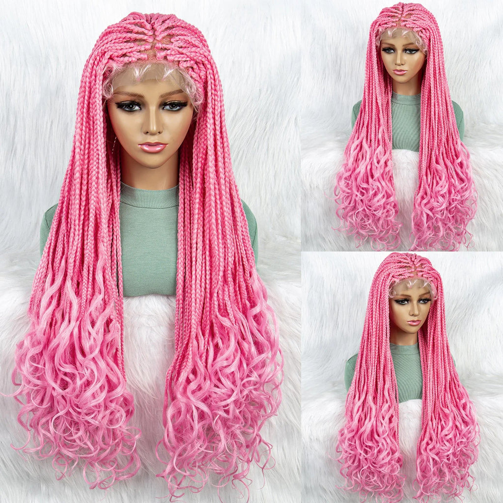 New HD Curly Goddess Box Braids Wig | Transparent Full Lace