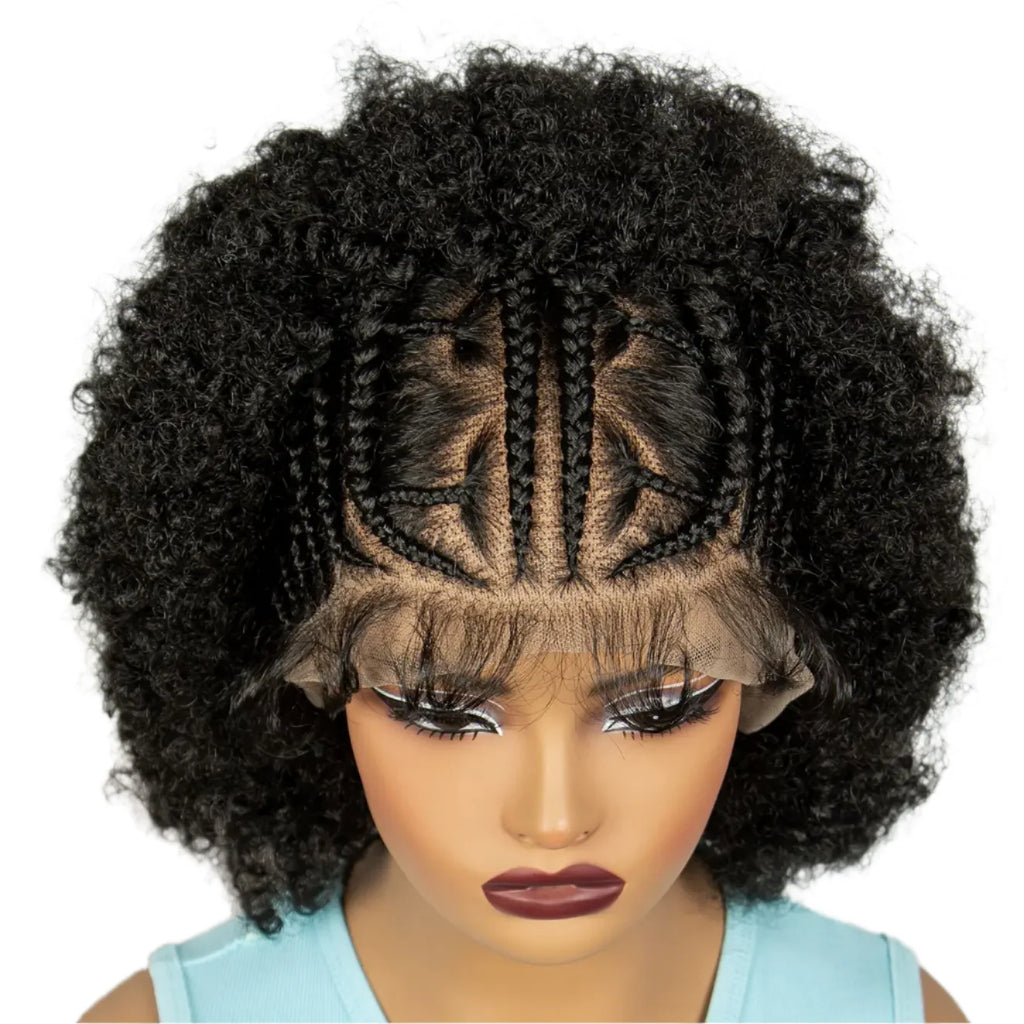 Short Afro Kinky Curly Cornrow Braids Wig | HD Full Lace | Baby Hair
