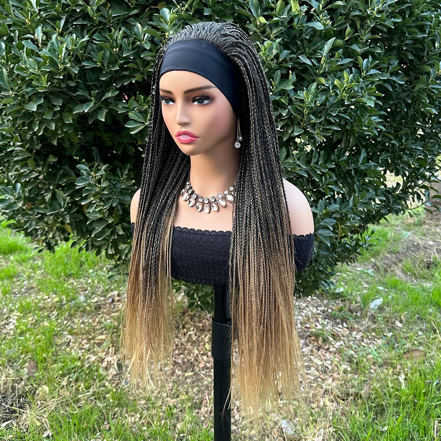 Headband Box Braids Wig | Ombre Brown | Long Braided Dreadlock Wig | Synthetic Hair | Cosplay & Daily Use
