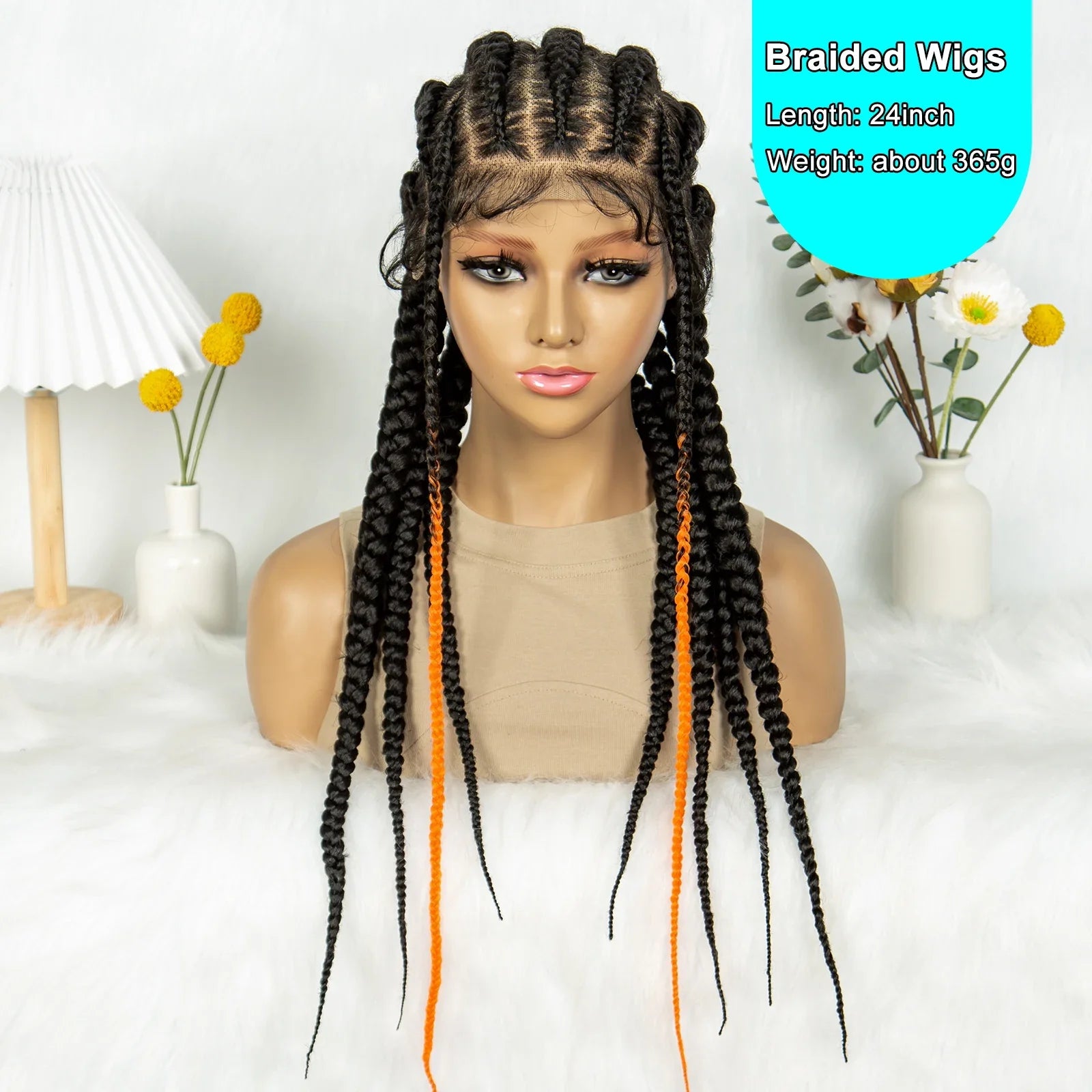 Knotless Box Braids Full Lace Wig | Cornrow Accents | Baby Hair | Synthetic Braided Wig