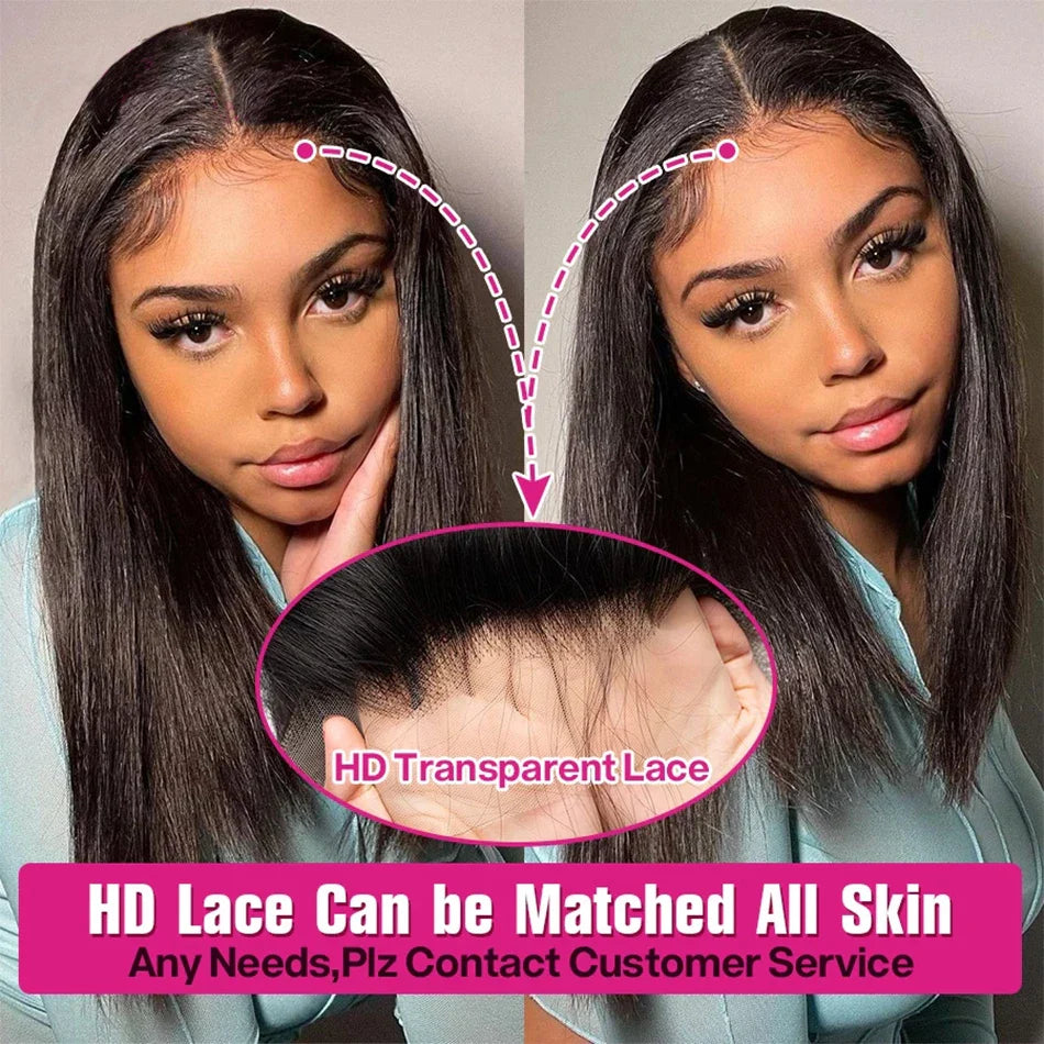 Glueless 13x4 Straight Lace Front Bob Wig Pre-Plucked 4x4 Closure Brazilian Remy Human Hair Bone Straight Short Bob