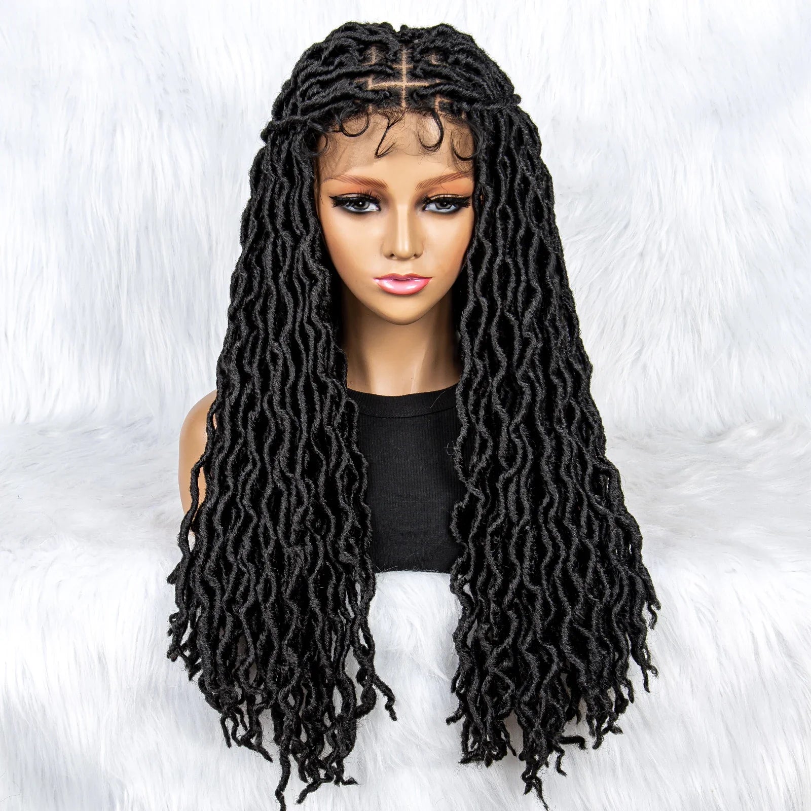 Knotless Box Braided Wig with Curly Ends & Baby Hair | Synthetic Lace Front Wig for Black Women