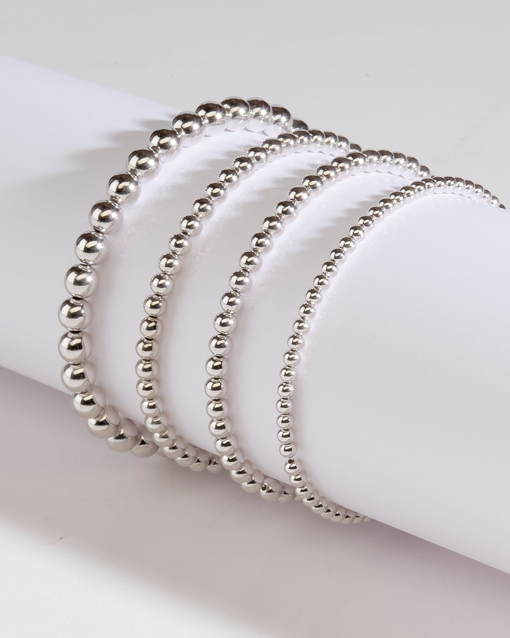Sterling Silver Beaded Stretch Bracelet Sets