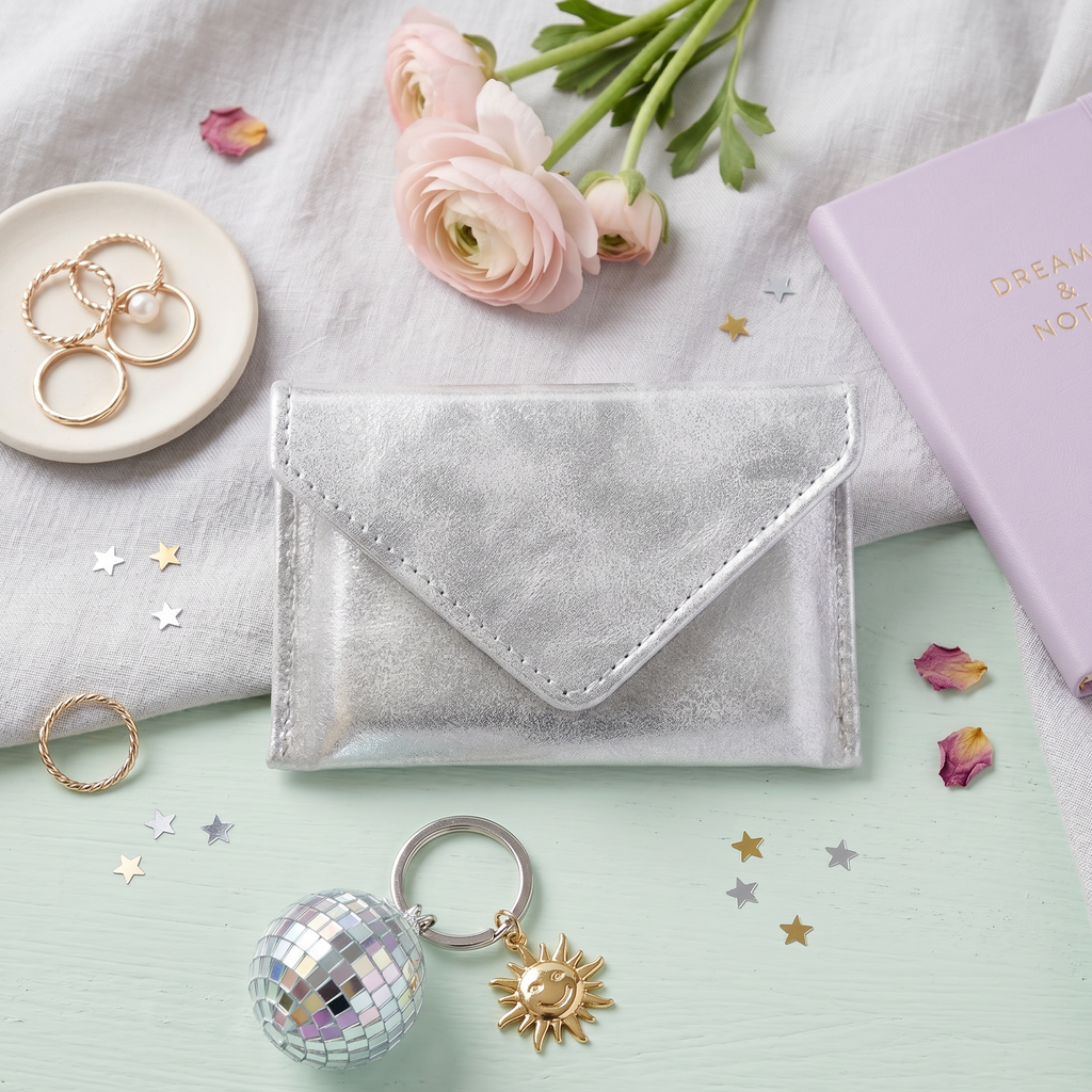 Mini Envelope Wallet With RFID protection - Silver Glitter