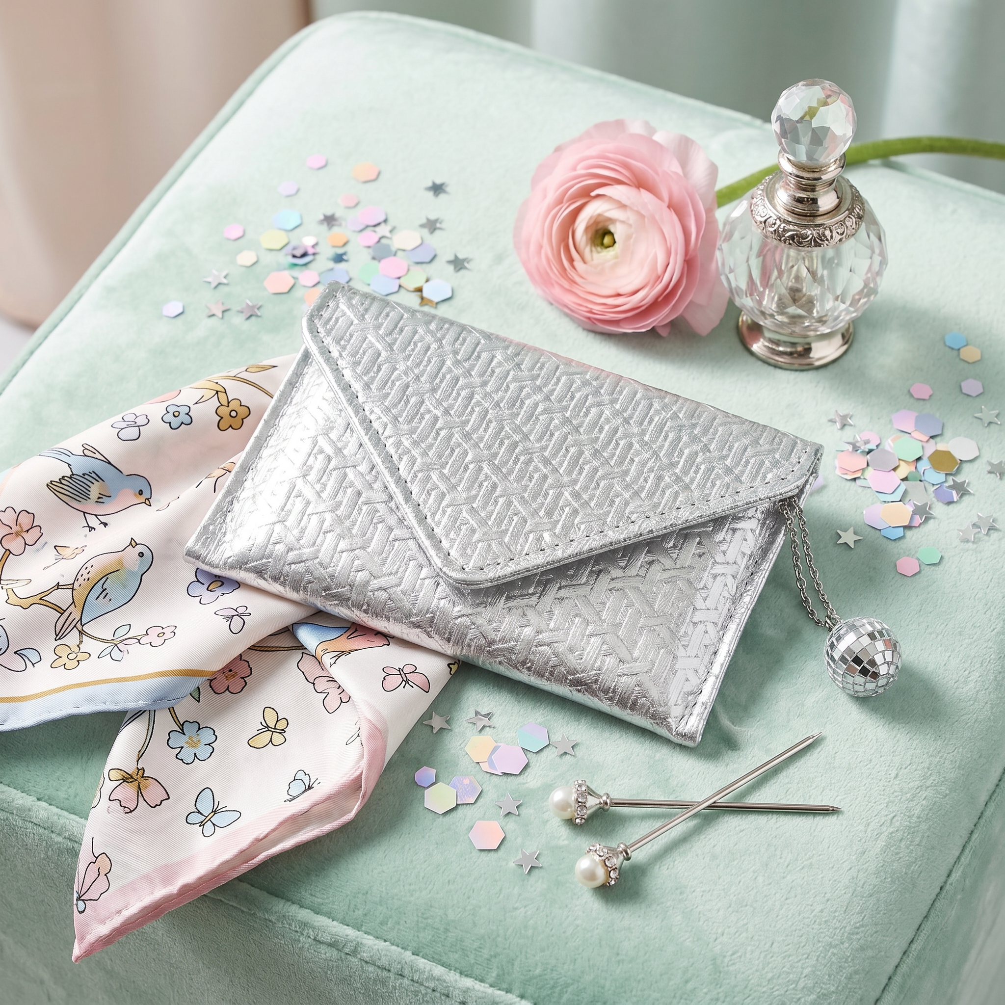 Mini Envelope Wallet With RFID protection - Silver Woven