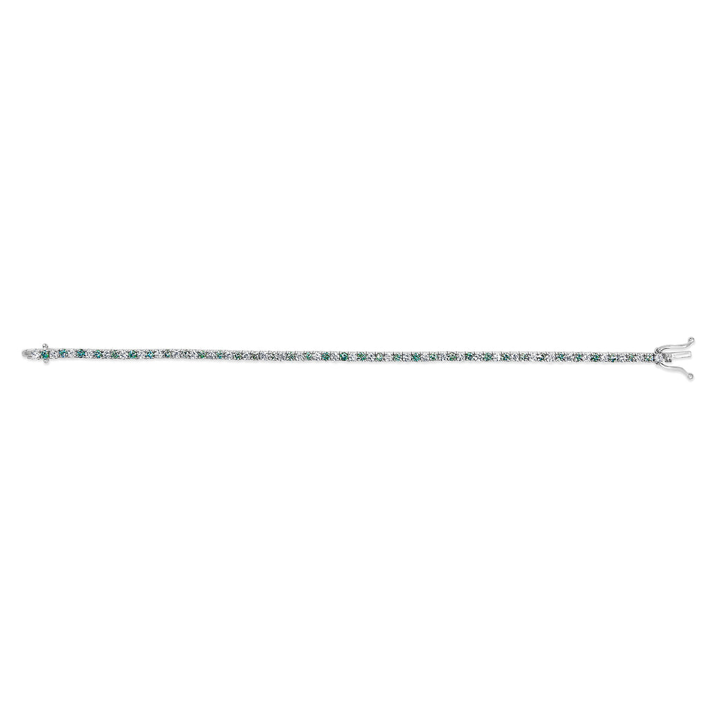 14K White Gold 4.0 Cttw Alternating White and Blue Lab Grown Diamond Tennis Bracelet - 7" inches
