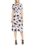 Michael Kors  Pintuck Floral Print Short Sleeve Dress