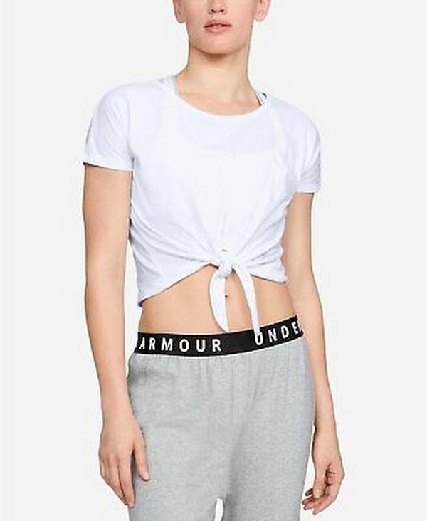 Under Armour Front-Tie Cropped T-Shirt, Size Large