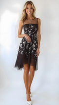 Tahari ASL Womens Hi-Low Illusion Neckline Embroidered Dress, Size 2