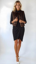 Tahari Asl Leopard-Print Faux-Fur Vest Size Small