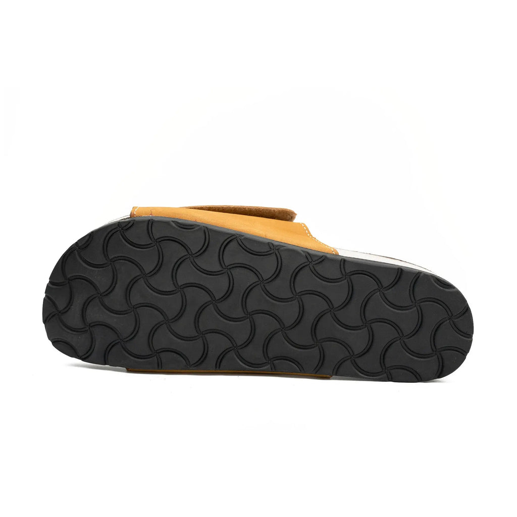 Tan Single - Strap Slide Sandals