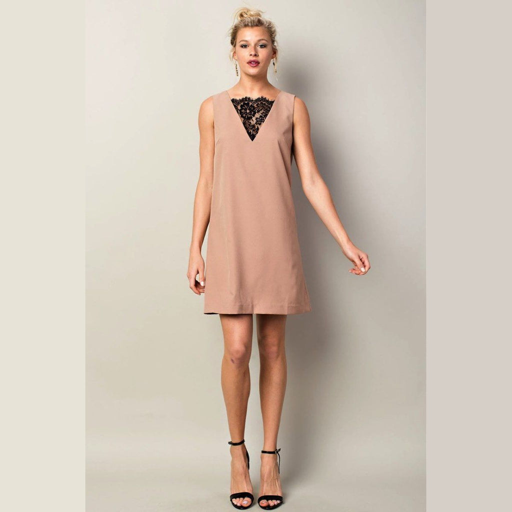 Tan Lace Peep Dress
